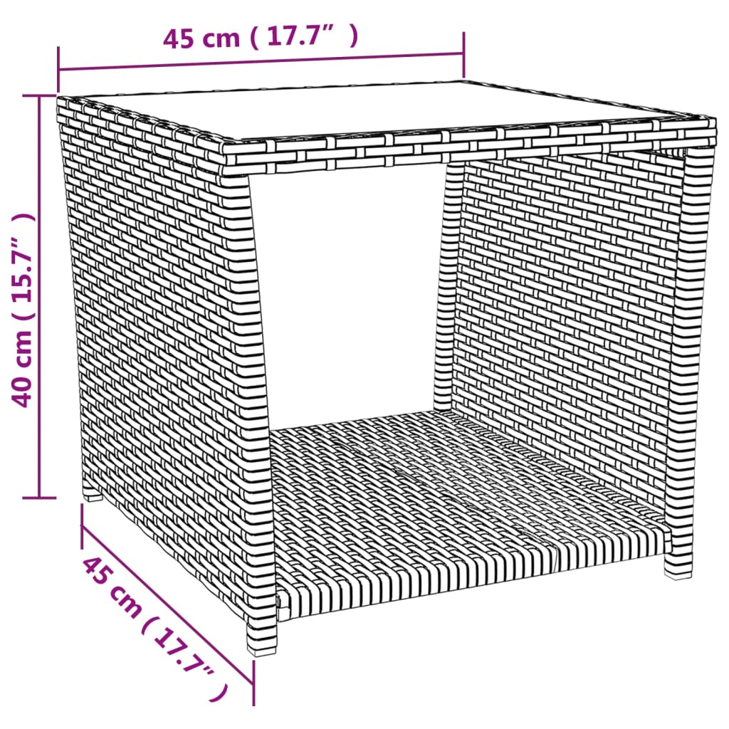 havebord med glasbordplade polyrattan og hærdet glas sort