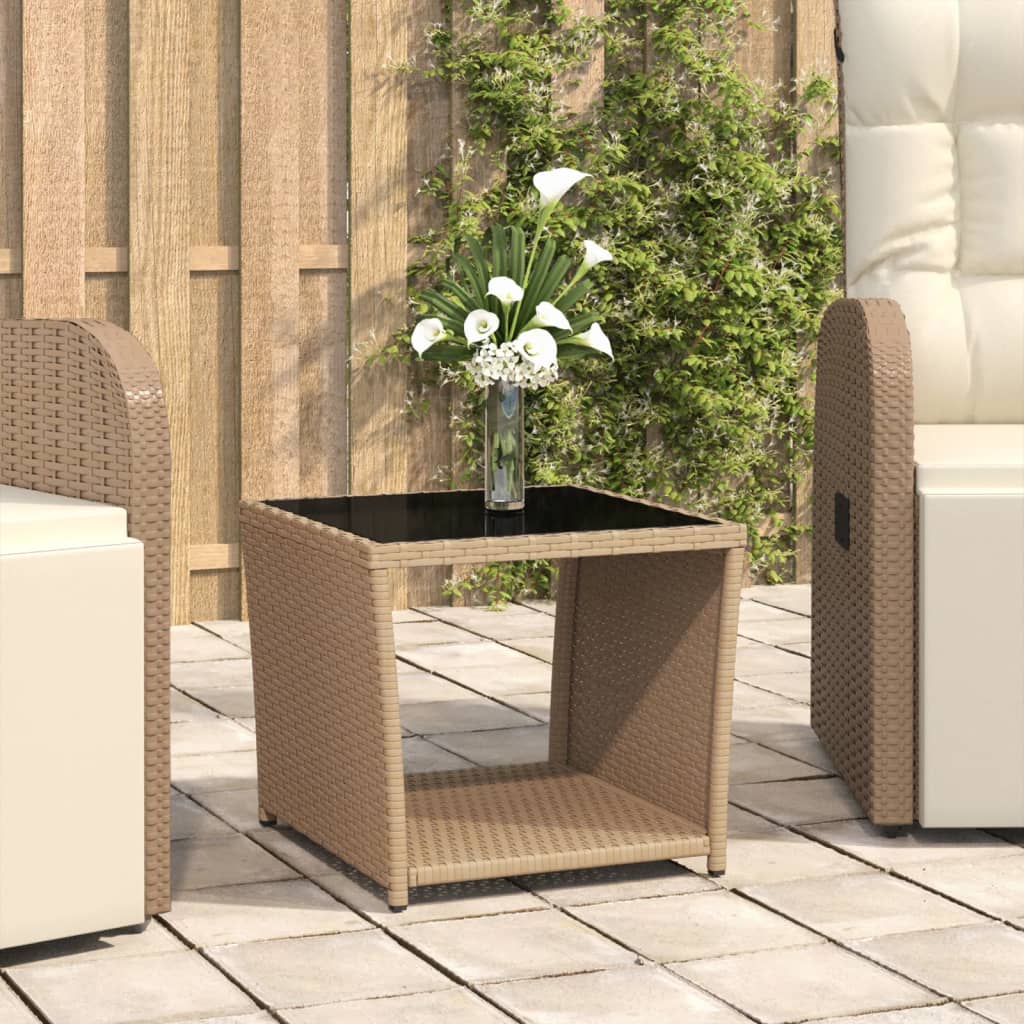 havebord med glasbordplade polyrattan og hærdet glas beige billede