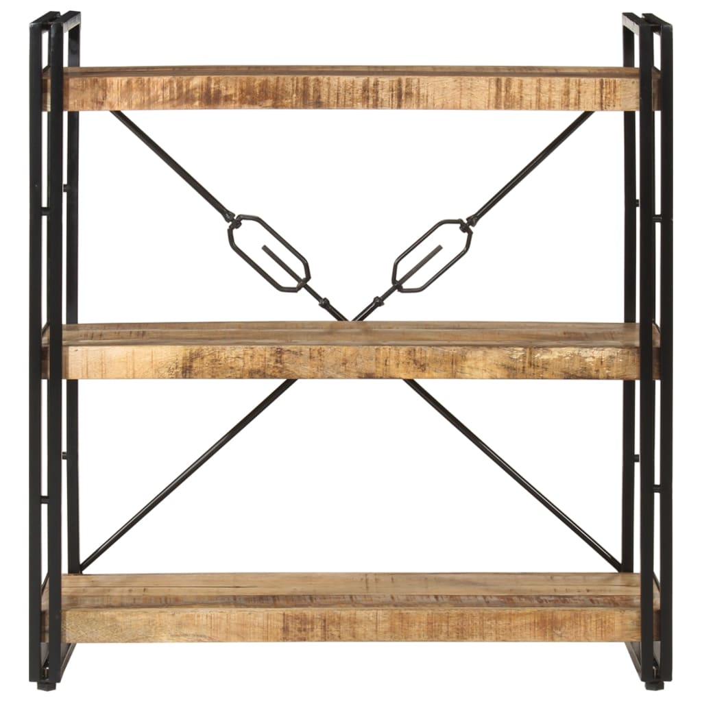 bogreol med 3 hylder 77x30x80 cm massivt mangotræ og jern