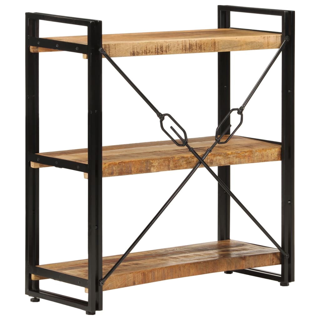 bogreol med 3 hylder 77x30x80 cm massivt mangotræ og jern