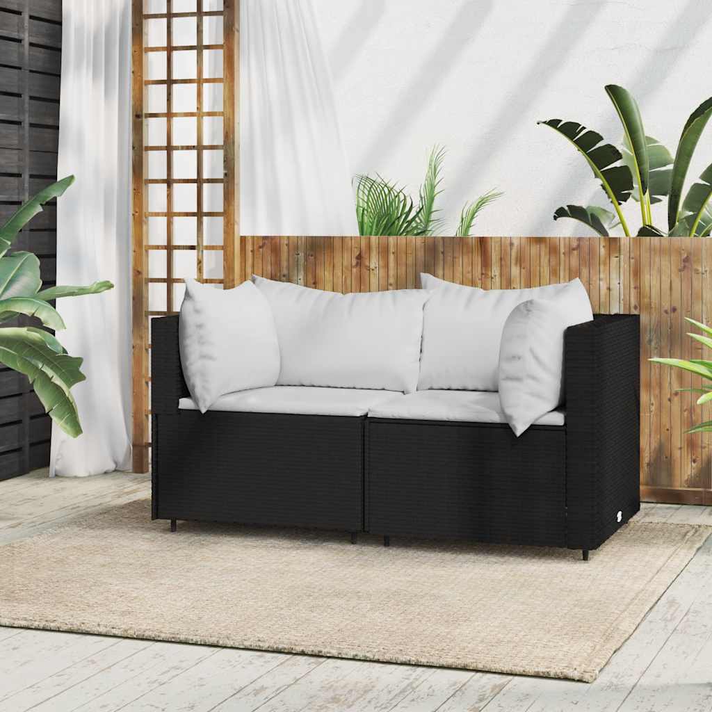 hjørnemoduler til havesofa 2 stk. med hynder polyrattan sort billede