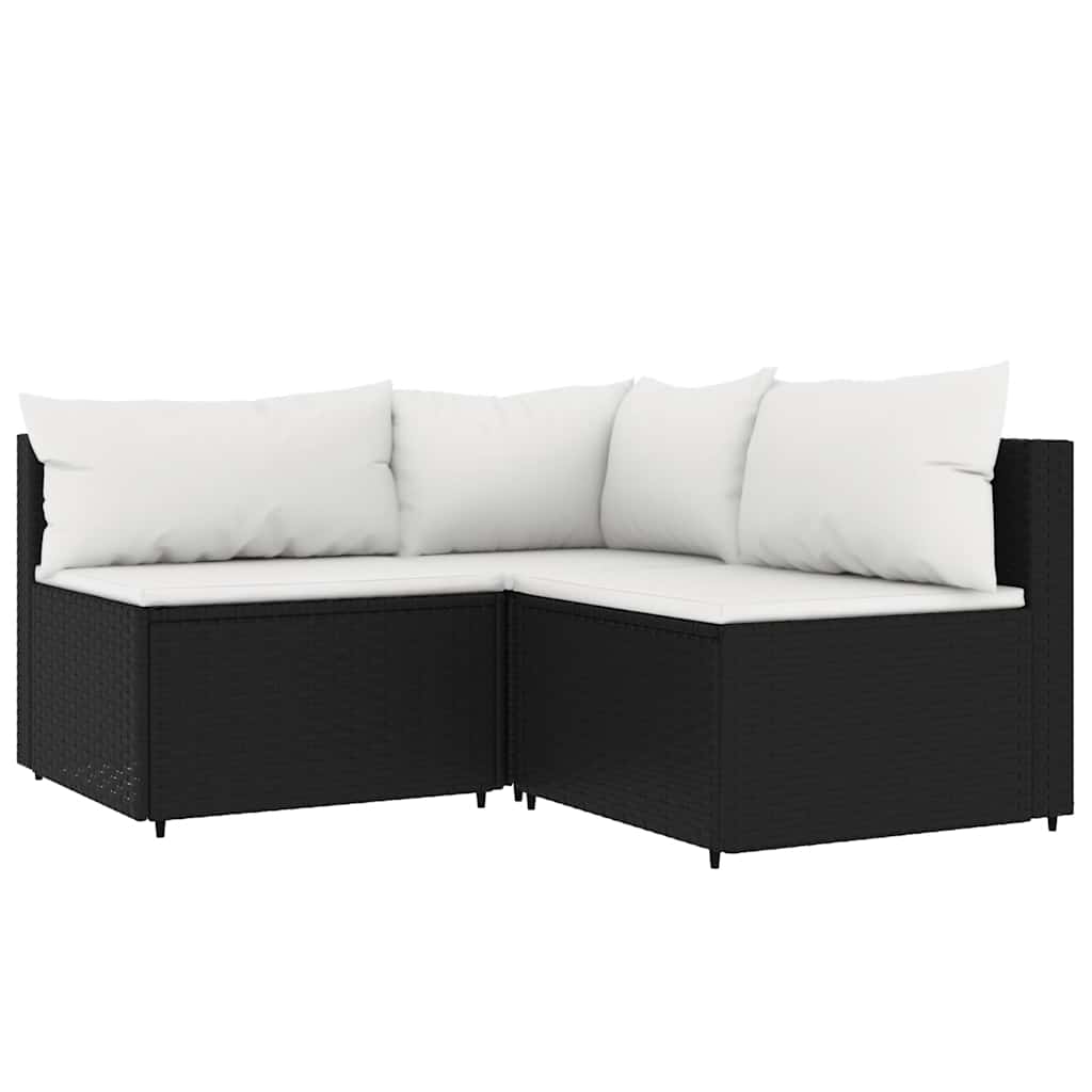loungesæt til haven 3 dele med hynder polyrattan sort