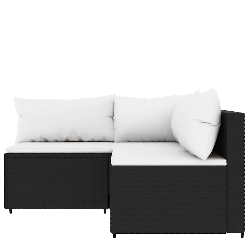 loungesæt til haven 3 dele med hynder polyrattan sort