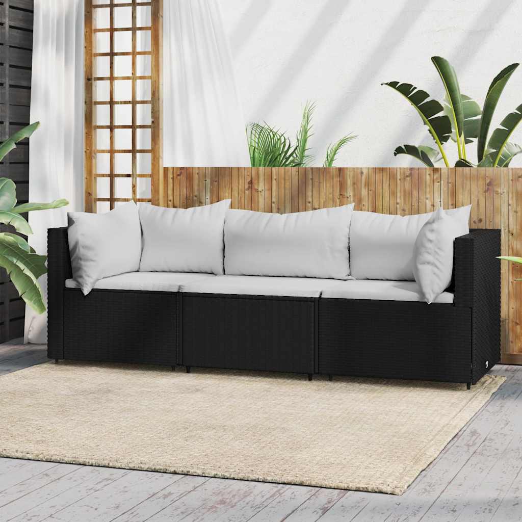loungesæt til haven 3 dele med hynder polyrattan sort billede