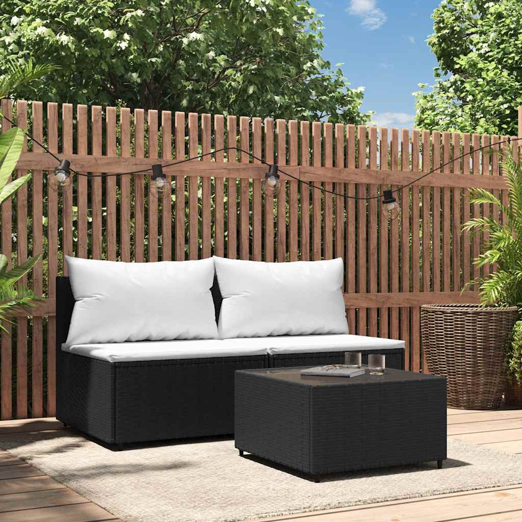 loungesæt til haven 3 dele med hynder polyrattan sort billede