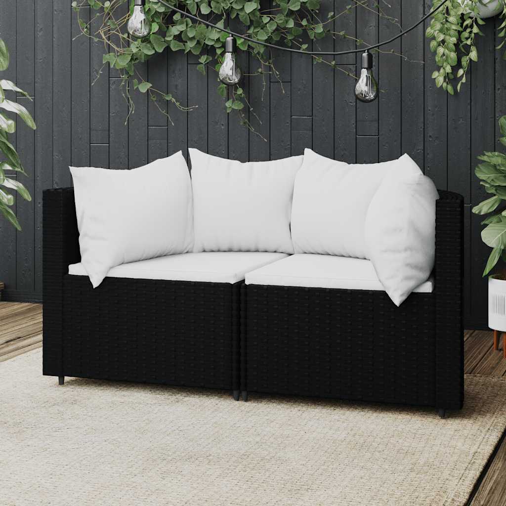 hjørnemoduler til havesofa 2 stk. med hynder polyrattan sort billede