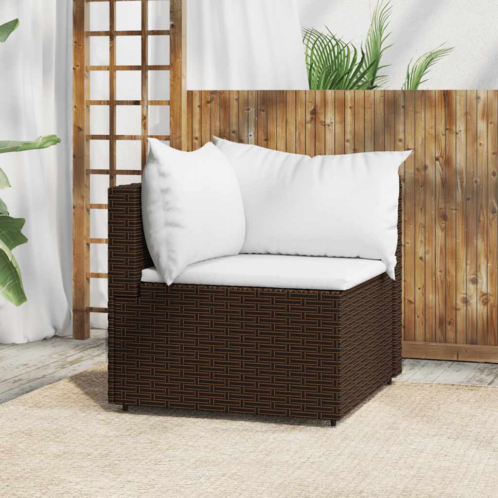 hjørnemodul til havesofa med hynder polyrattan brun billede