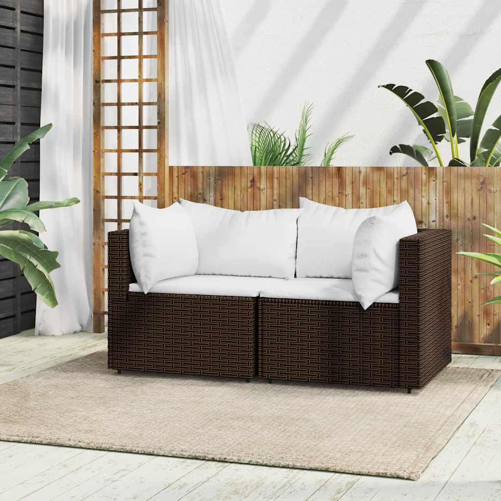 hjørnemoduler til havesofa 2 stk. med hynder polyrattan brun billede