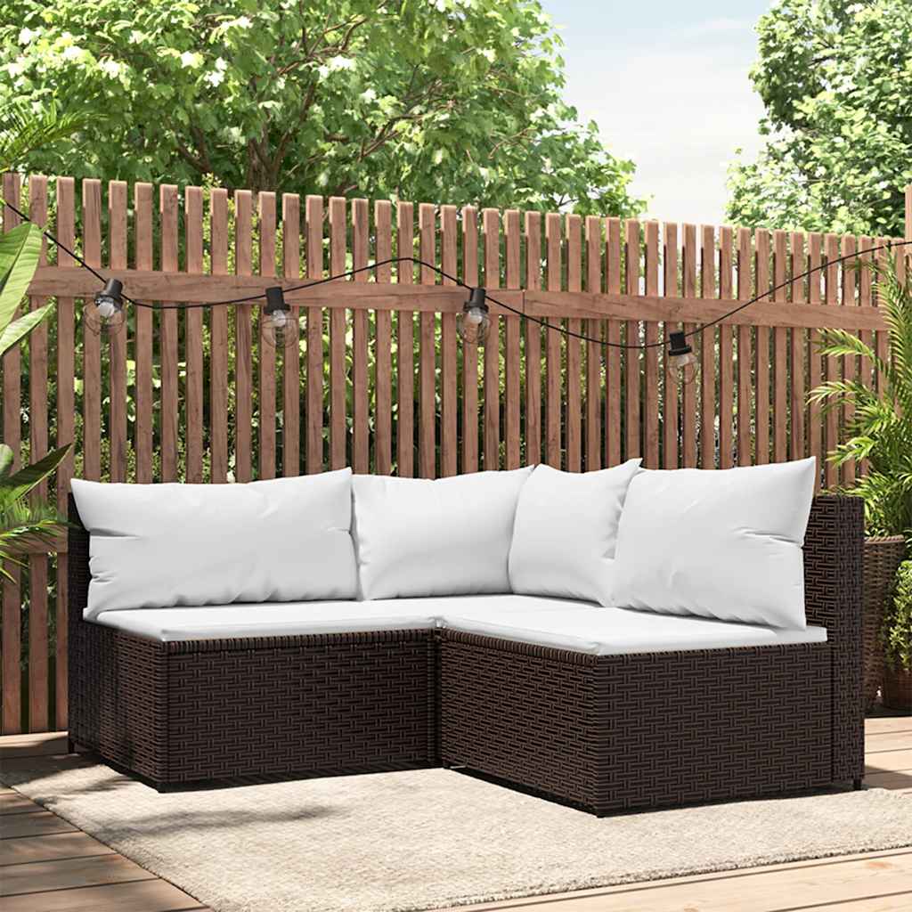 loungesæt til haven 3 dele med hynder polyrattan brun billede