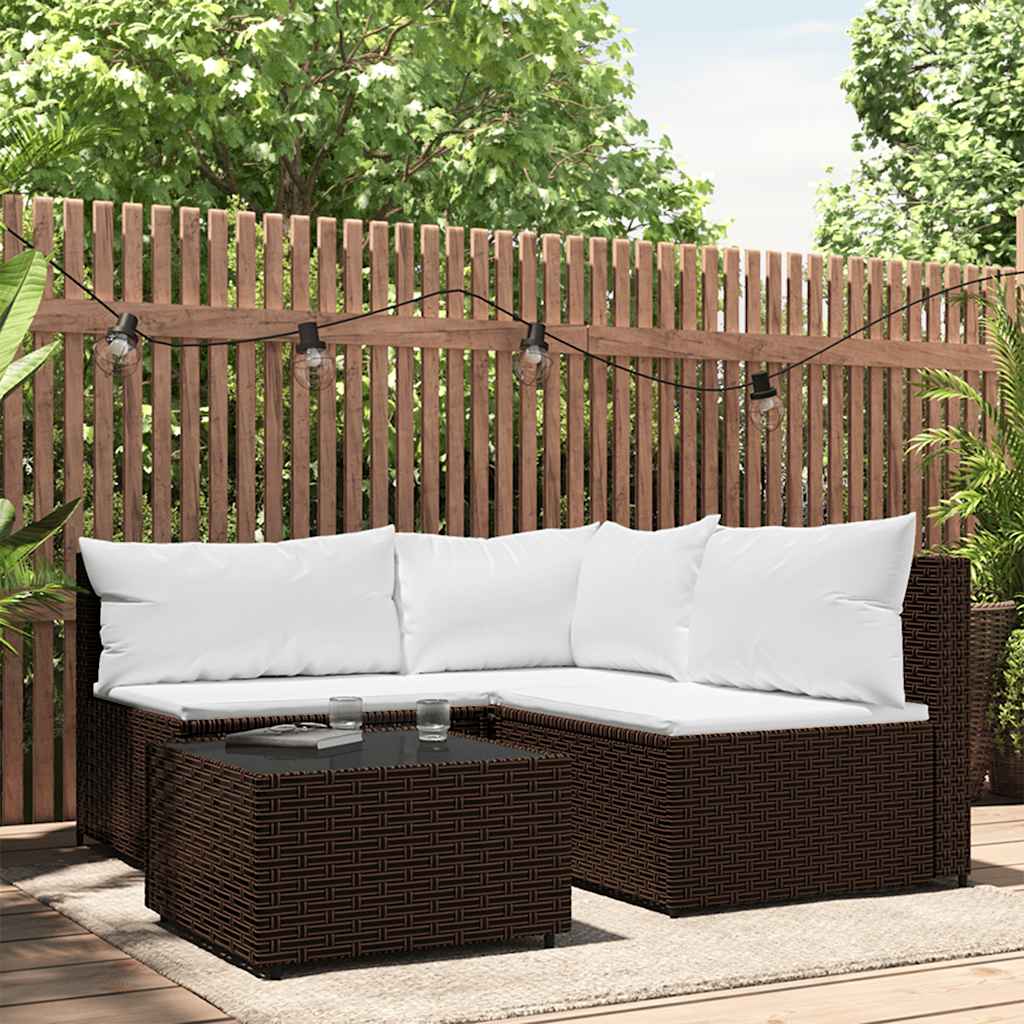 loungesæt til haven 4 dele med hynder polyrattan brun billede