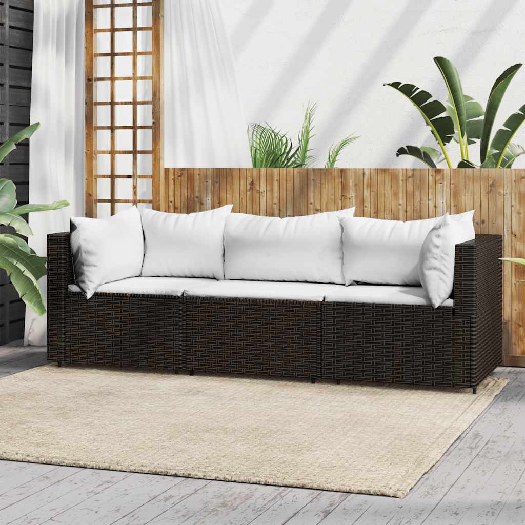 loungesæt til haven 3 dele med hynder polyrattan brun billede