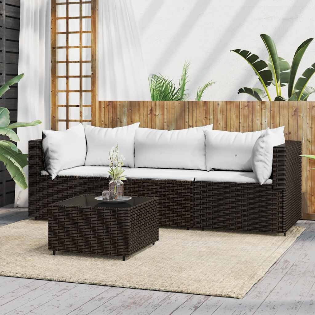 loungesæt til haven 4 dele med hynder polyrattan brun billede