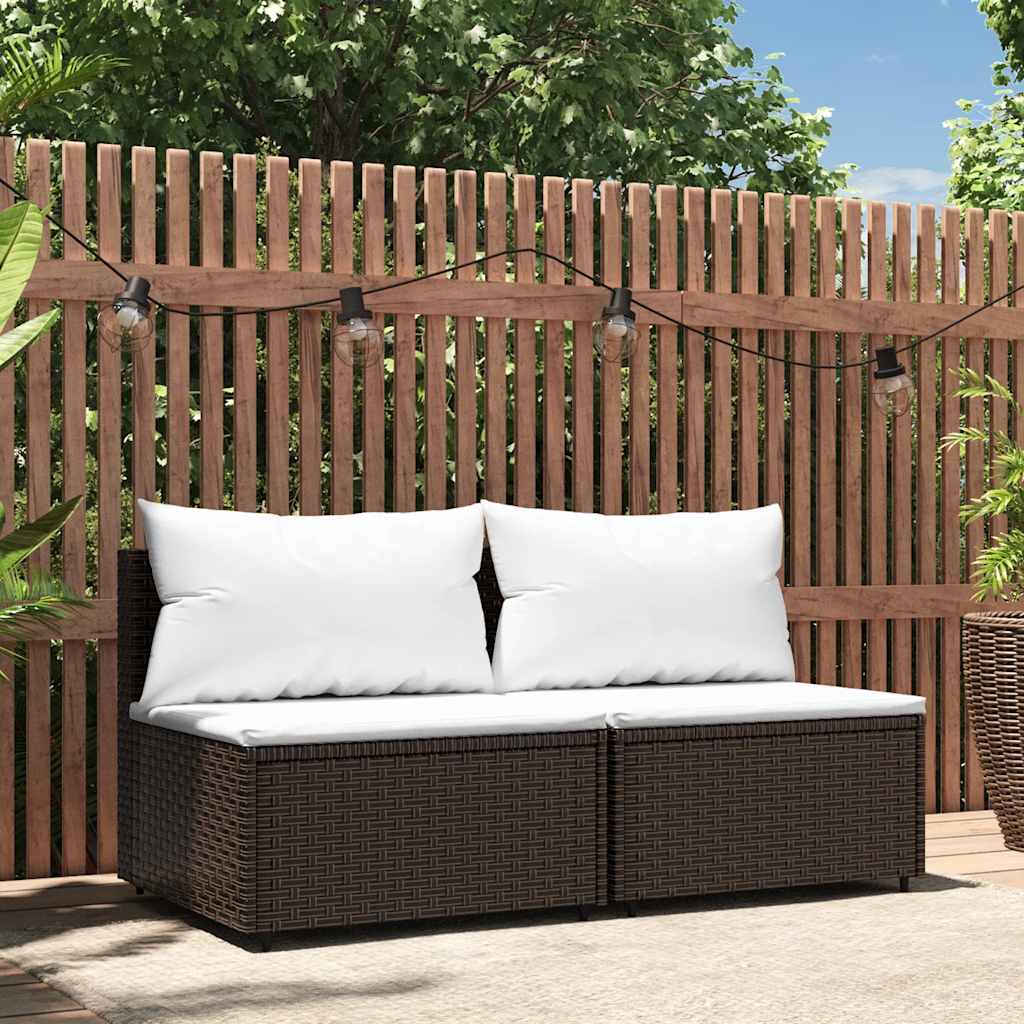 midtermoduler til havesofa 2 stk. med hynder polyrattan brun billede