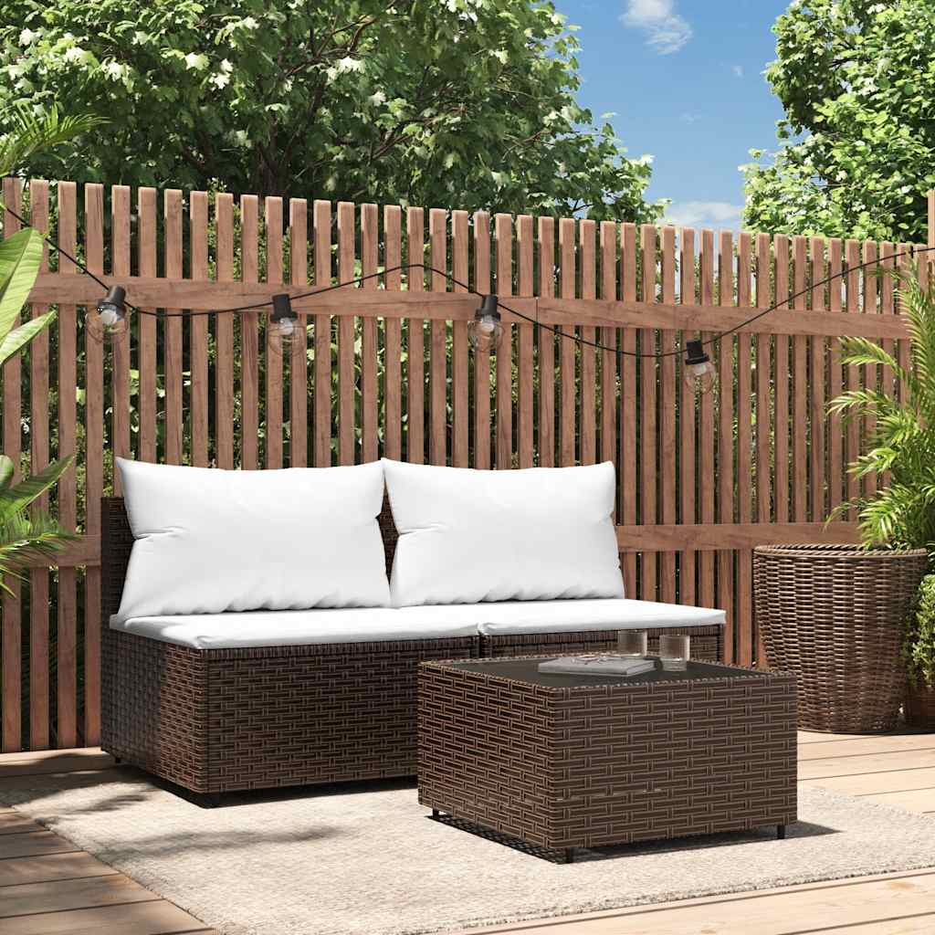 loungesæt til haven 3 dele med hynder polyrattan brun billede