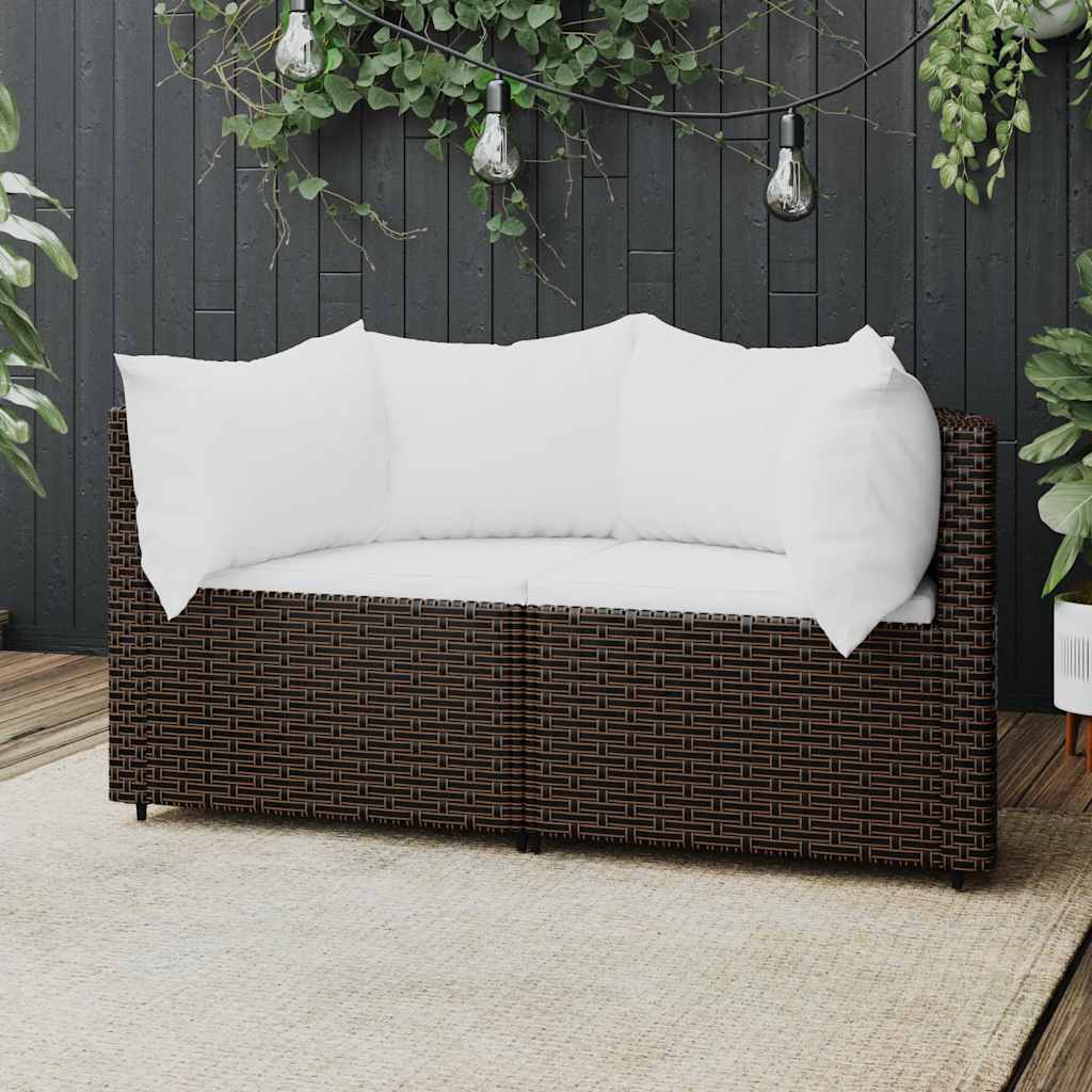 hjørnemoduler til havesofa 2 stk. med hynder polyrattan brun billede