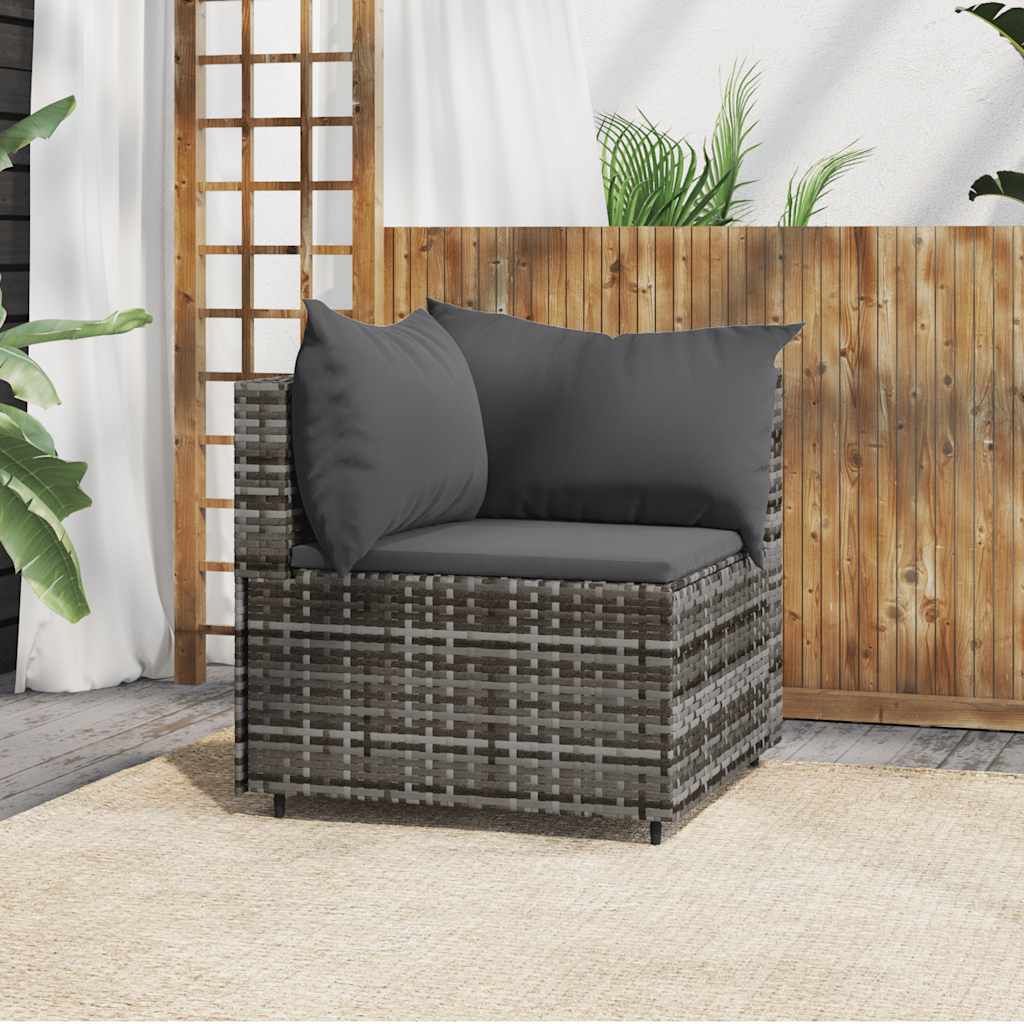 hjørnemodul til havesofa med hynder polyrattan grå billede