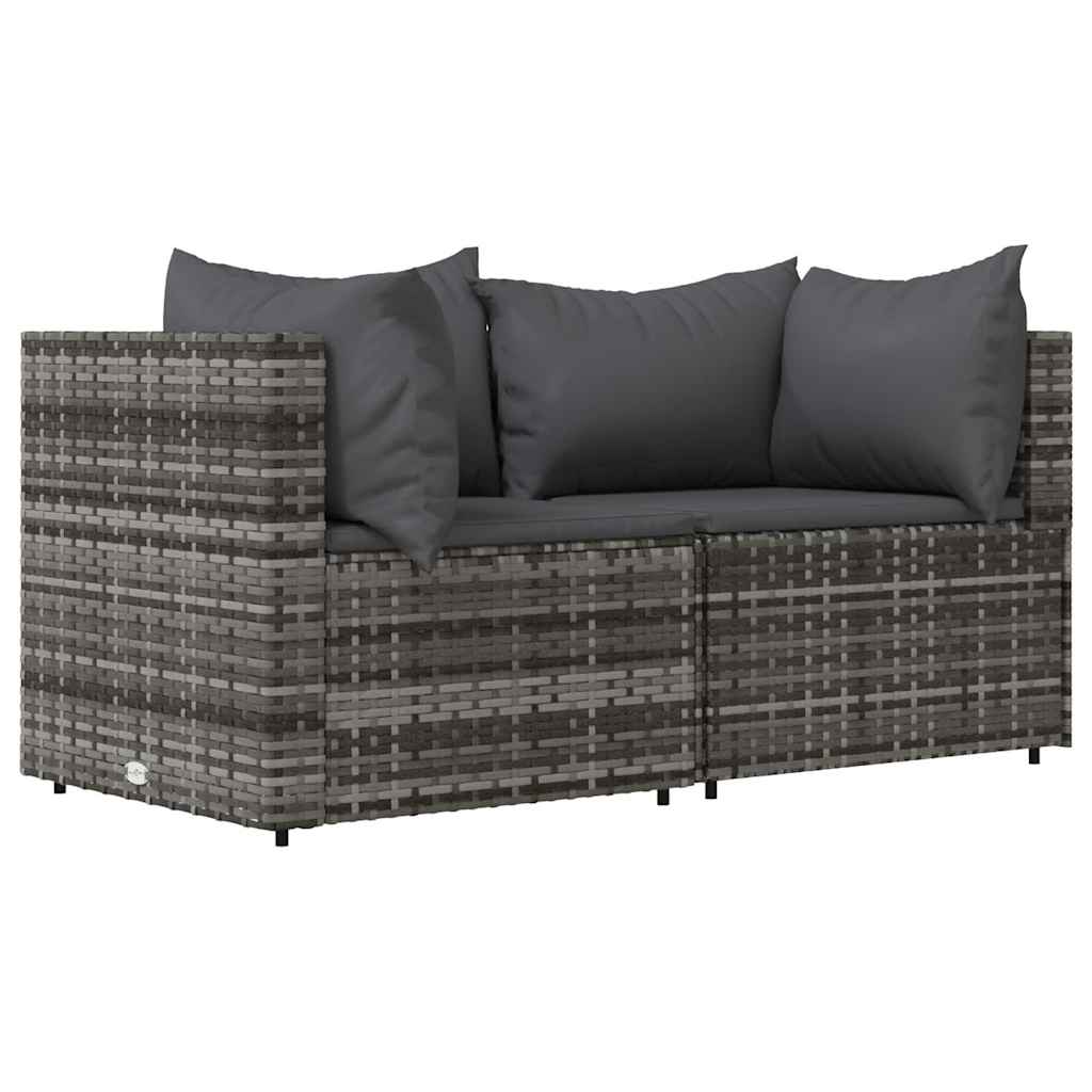 loungesæt til haven 3 dele med hynder polyrattan grå