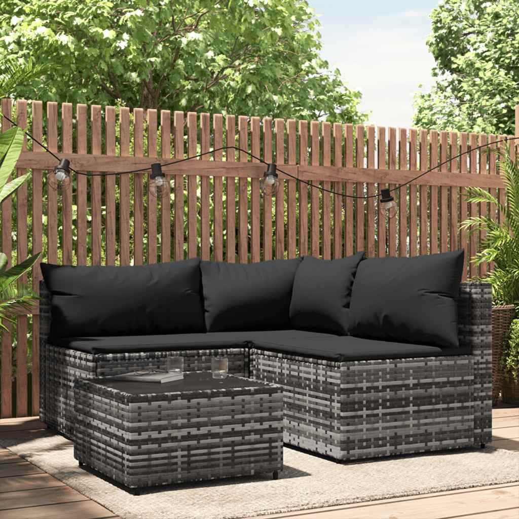 loungesæt til haven 4 dele med hynder polyrattan grå billede