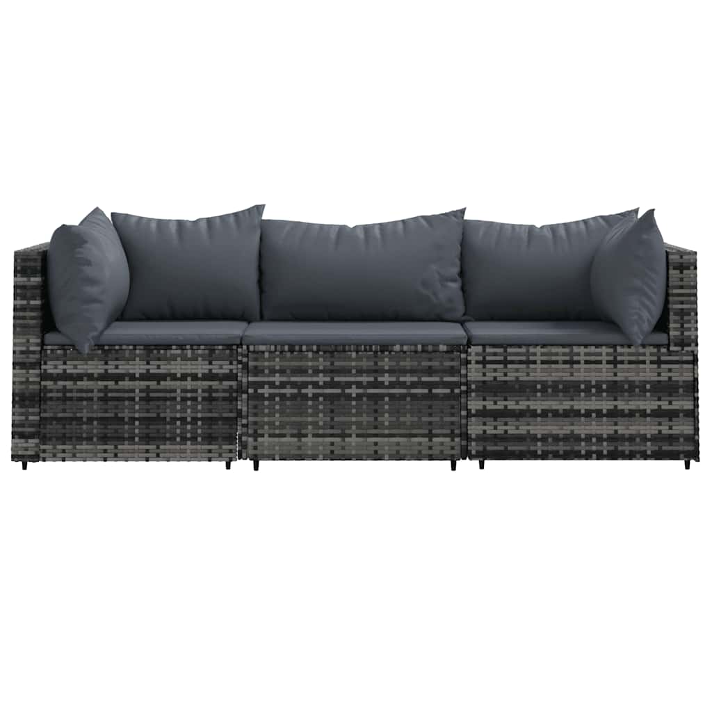 loungesæt til haven 3 dele med hynder polyrattan grå