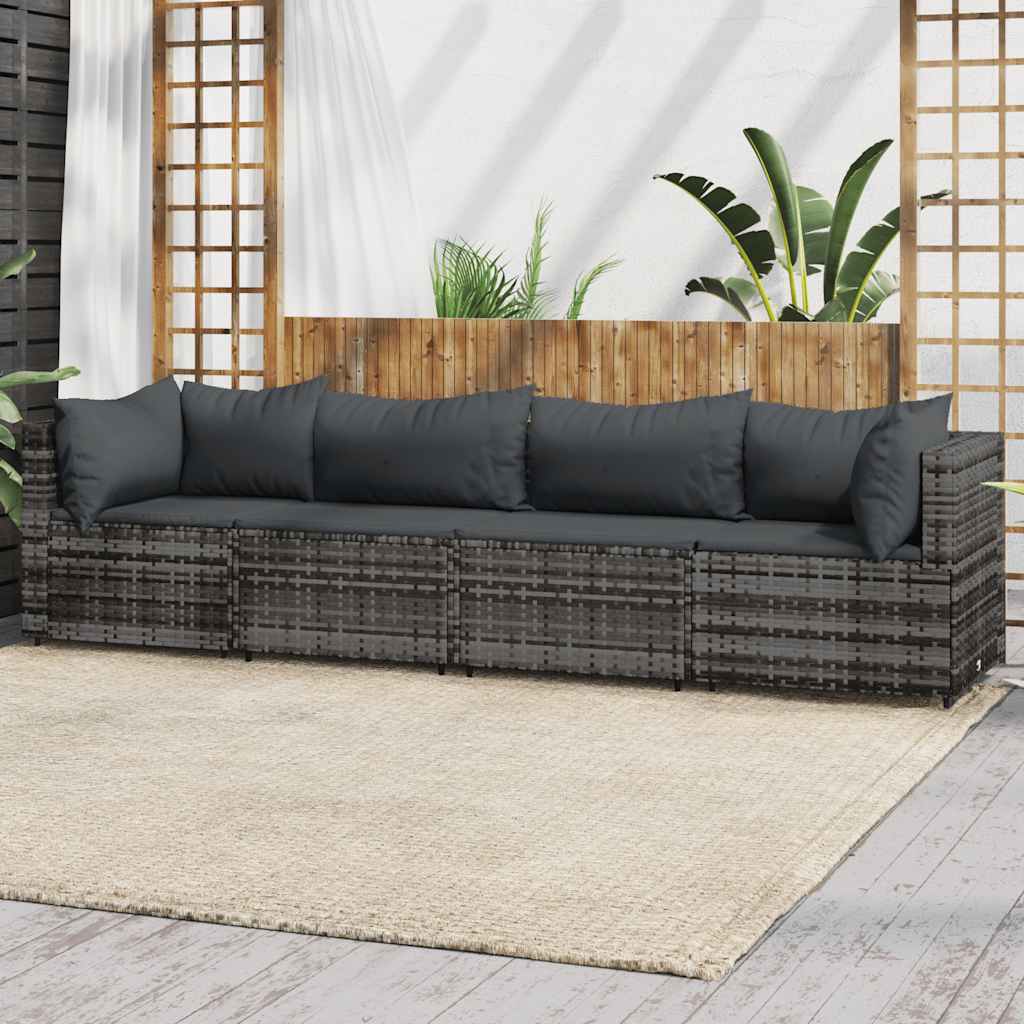loungesæt til haven 4 dele med hynder polyrattan grå billede