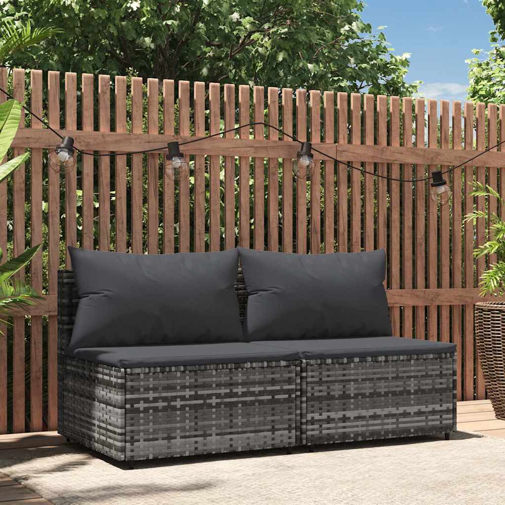 midtermoduler til havesofa 2 stk. med hynder polyrattan grå billede