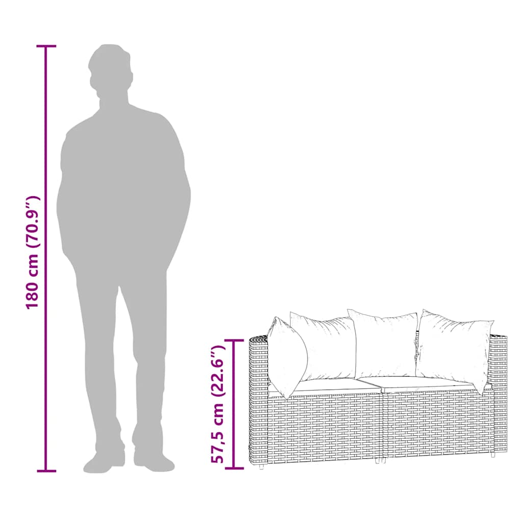 hjørnemoduler til havesofa 2 stk. med hynder polyrattan grå