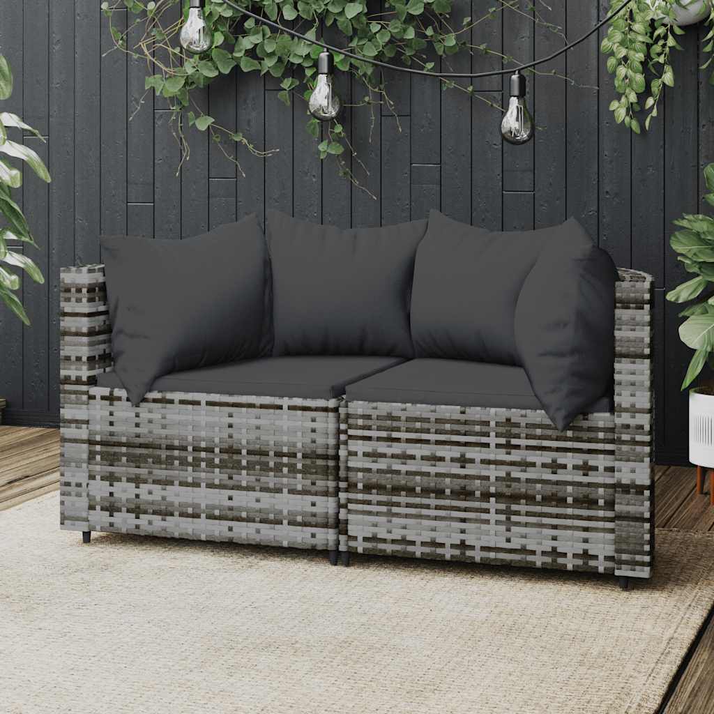 hjørnemoduler til havesofa 2 stk. med hynder polyrattan grå billede