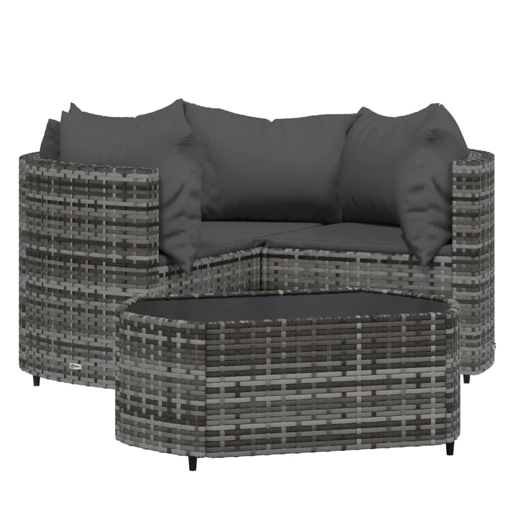 loungesæt til haven 4 dele med hynder polyrattan grå