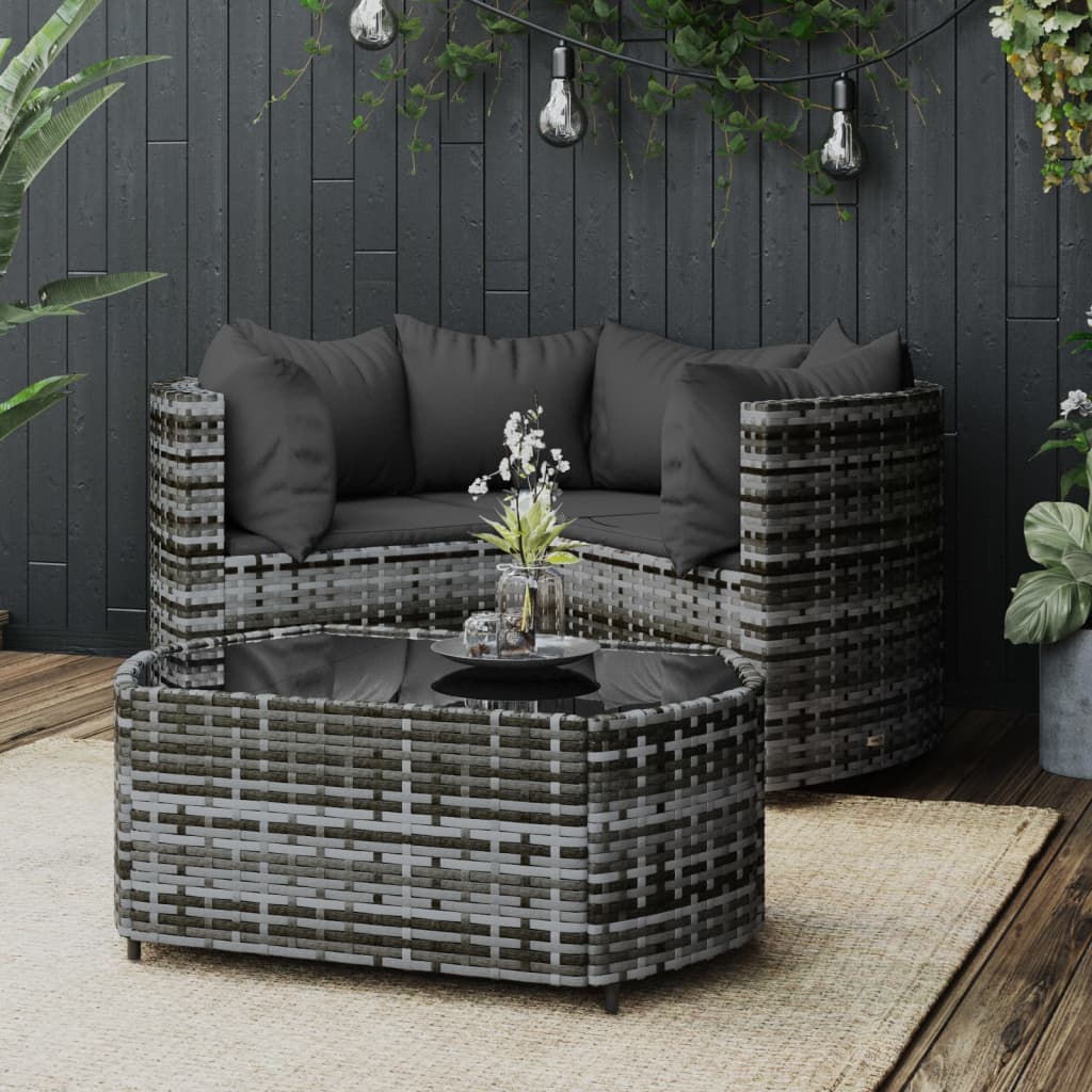 loungesæt til haven 4 dele med hynder polyrattan grå