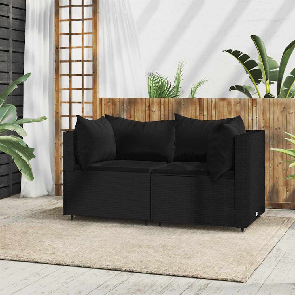 hjørnemoduler til havesofa 2 stk. med hynder polyrattan sort billede
