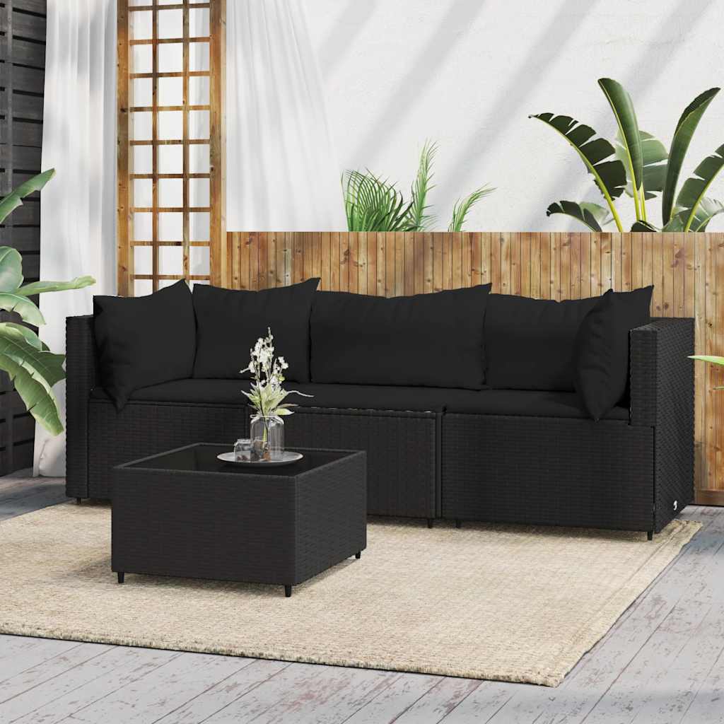 loungesæt til haven 4 dele med hynder polyrattan sort billede