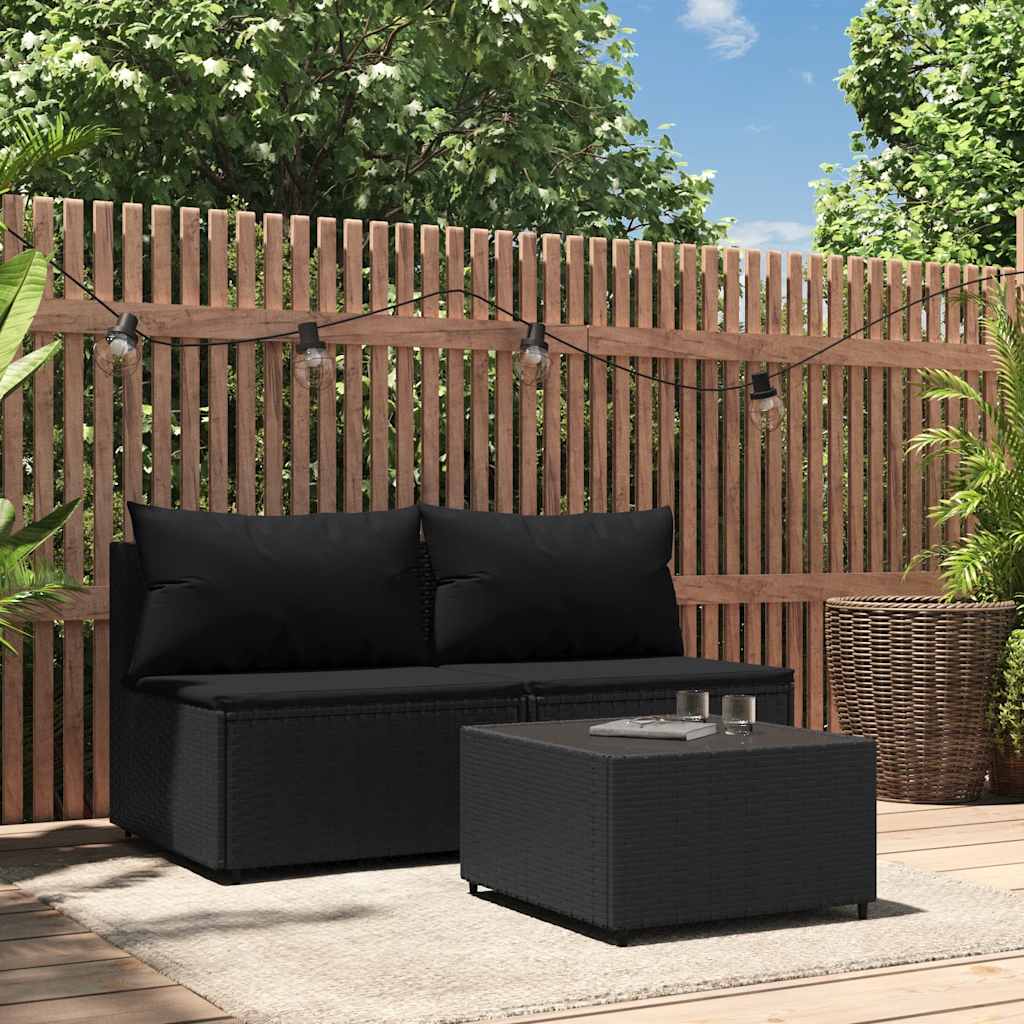 loungesæt til haven 3 dele med hynder polyrattan sort billede