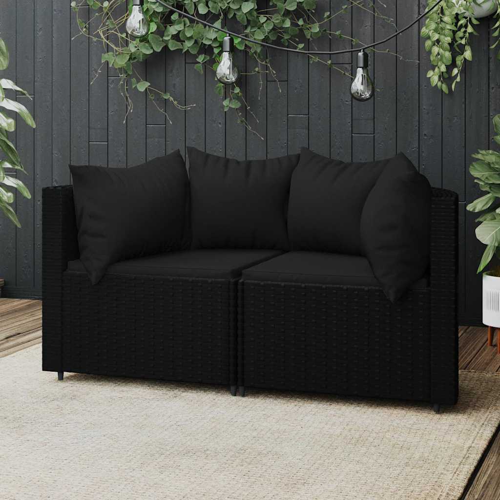 hjørnemoduler til havesofa 2 stk. med hynder polyrattan sort billede