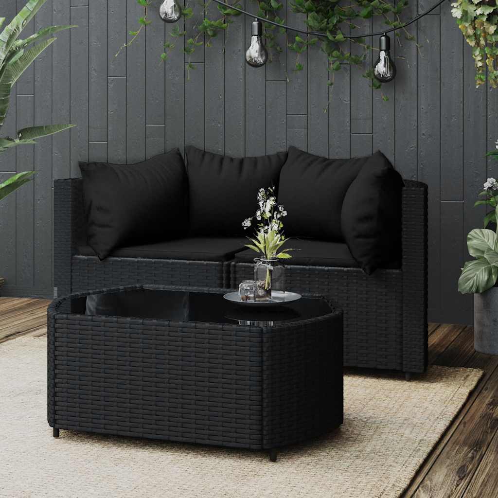 loungesæt til haven 3 dele med hynder polyrattan sort billede
