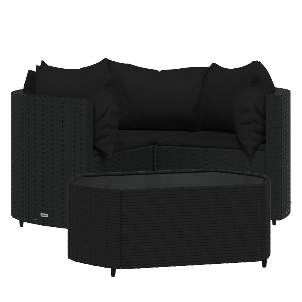 loungesæt til haven 4 dele med hynder polyrattan sort