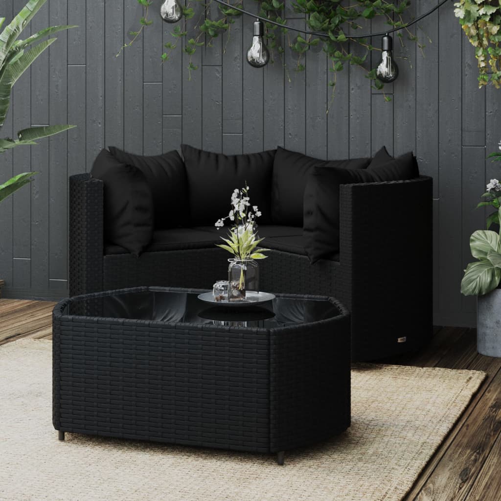 loungesæt til haven 4 dele med hynder polyrattan sort