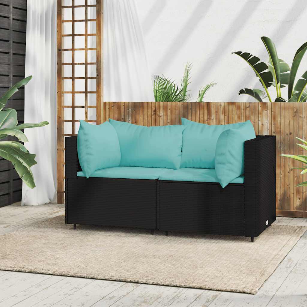 hjørnemoduler til havesofa 2 stk. med hynder polyrattan sort billede