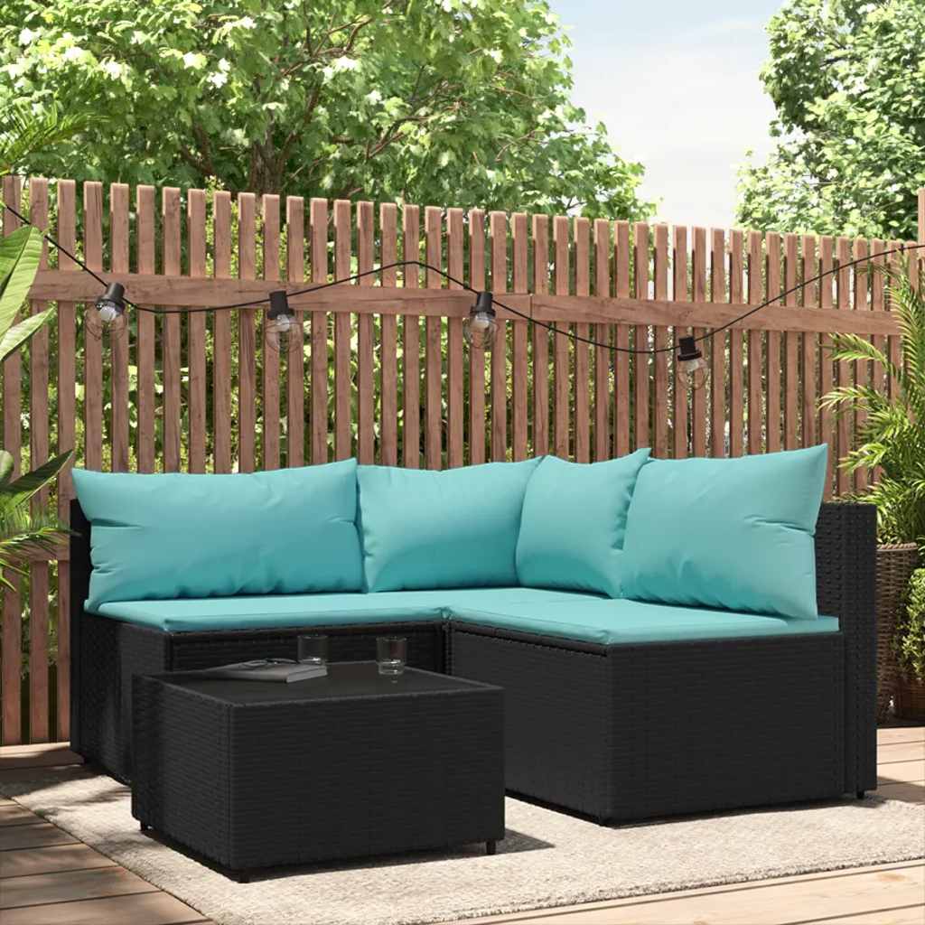 loungesæt til haven 4 dele med hynder polyrattan sort billede