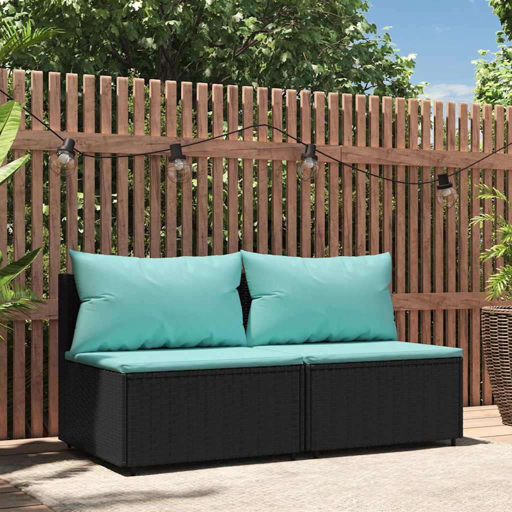 midtermoduler til havesofa 2 stk. med hynder polyrattan sort billede
