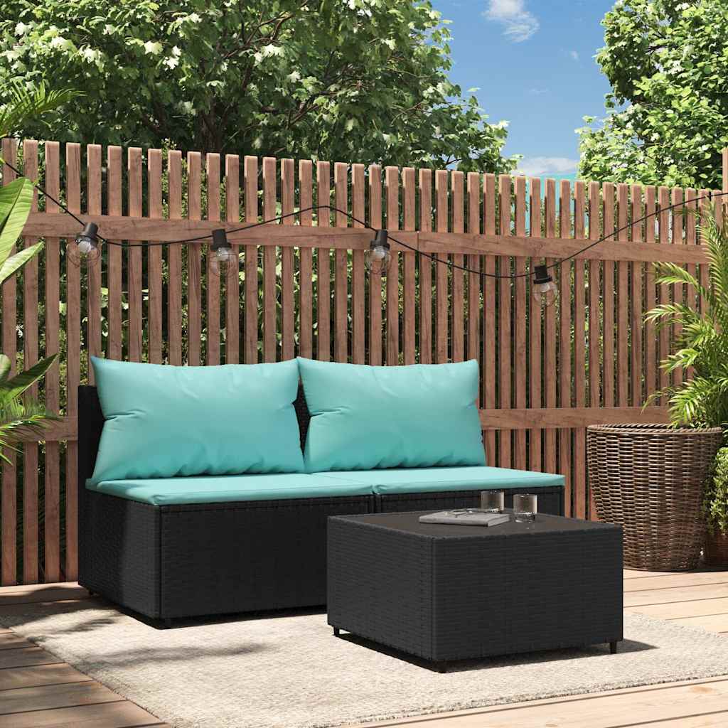 loungesæt til haven 3 dele med hynder polyrattan sort billede