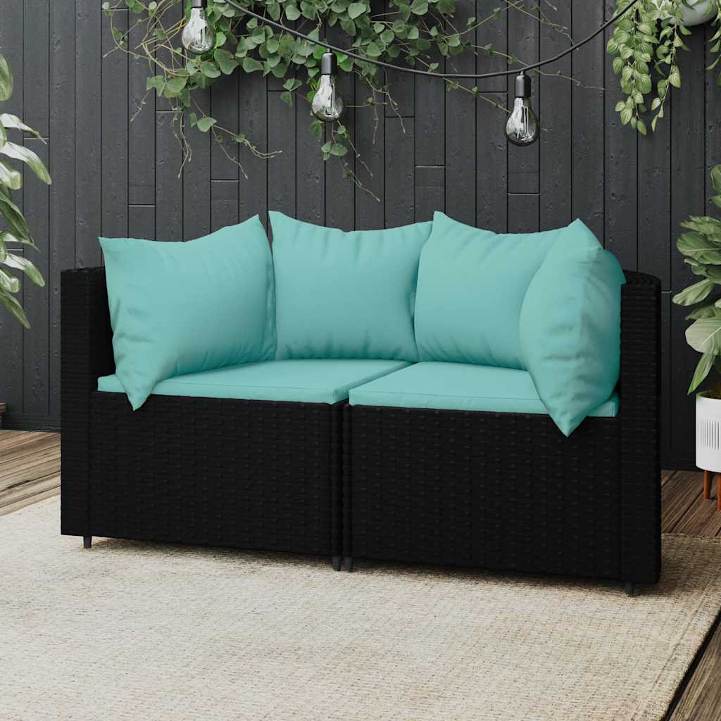 hjørnemoduler til havesofa 2 stk. med hynder polyrattan sort billede