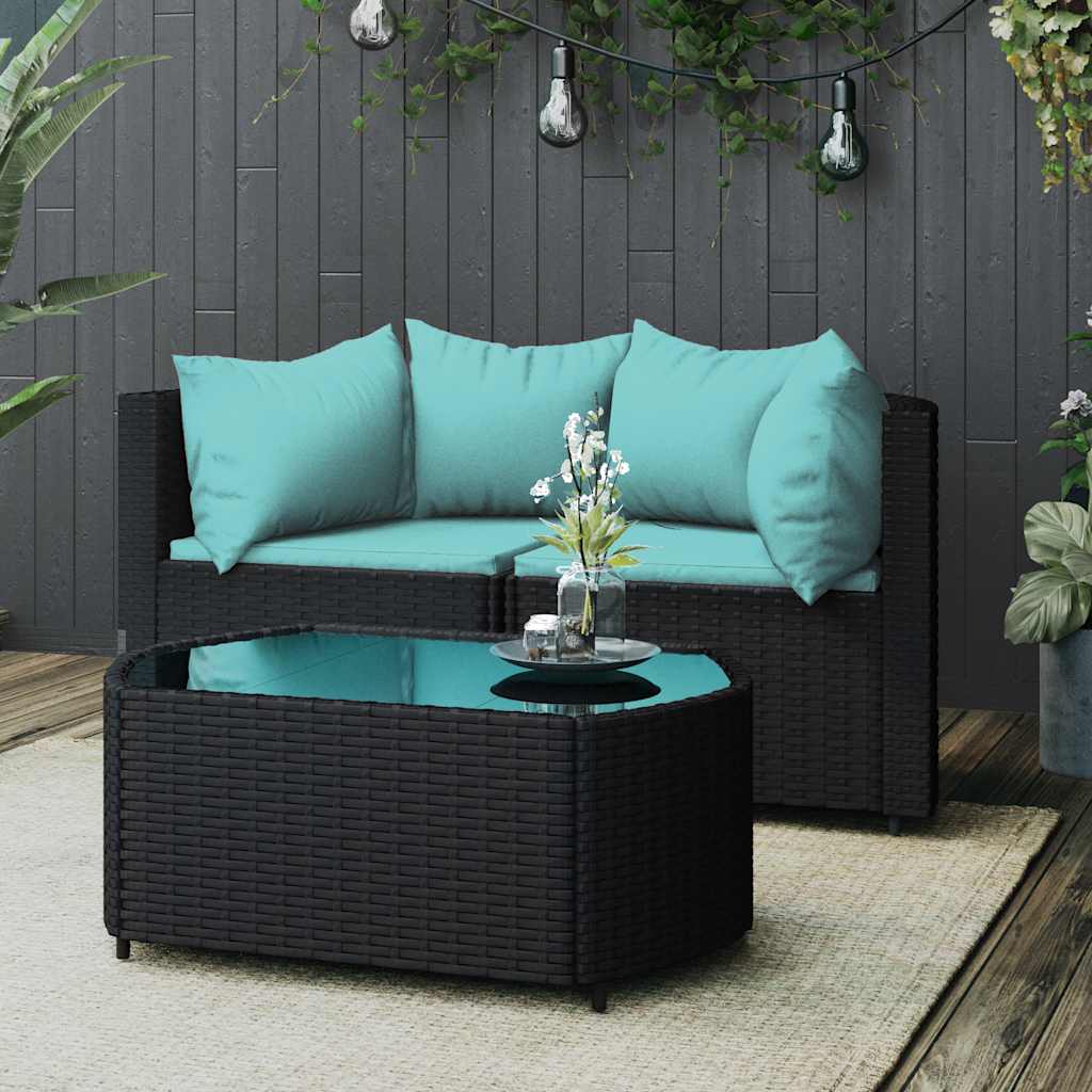 loungesæt til haven 3 dele med hynder polyrattan sort billede