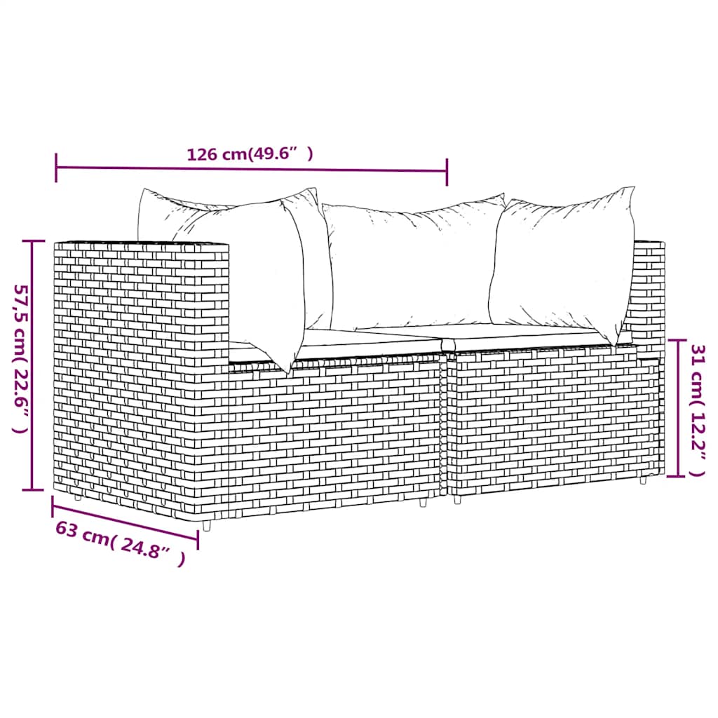 hjørnemoduler til havesofa 2 stk. med hynder polyrattan brun