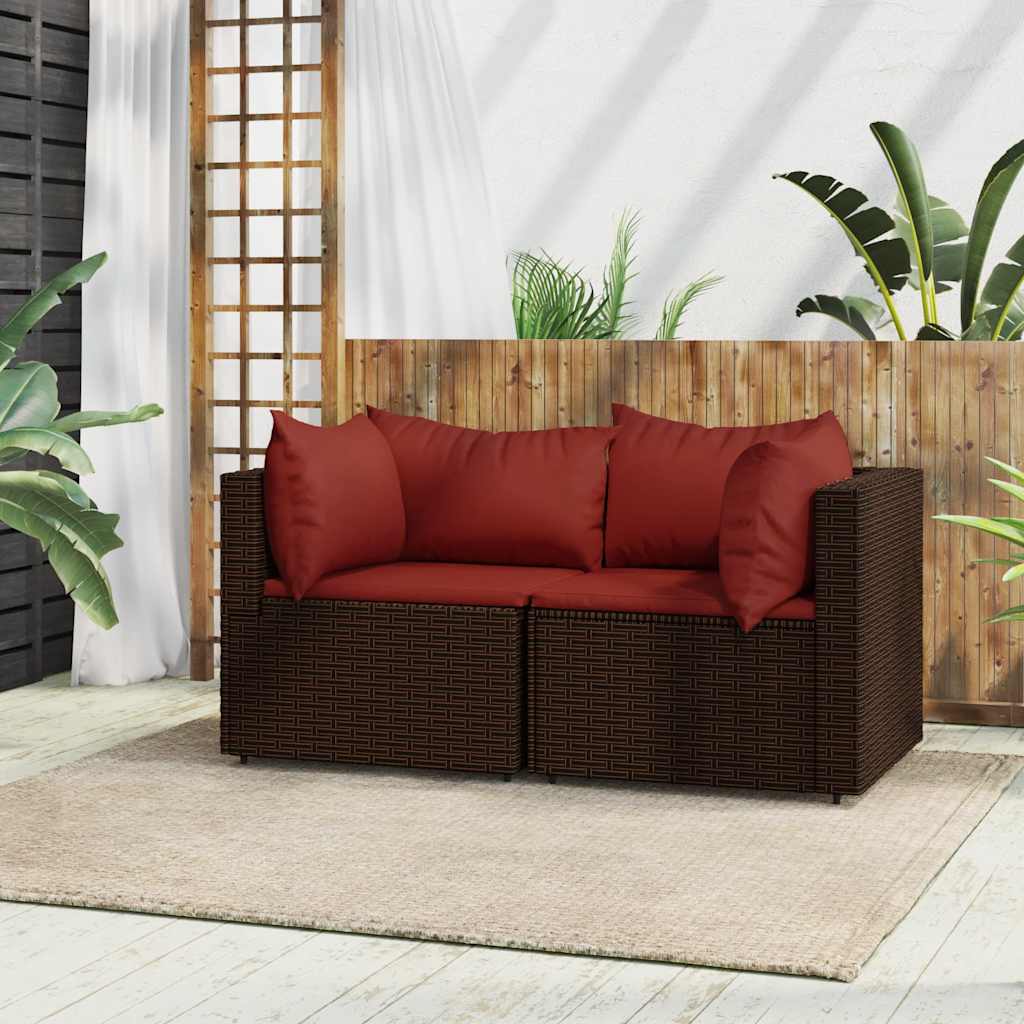 hjørnemoduler til havesofa 2 stk. med hynder polyrattan brun billede