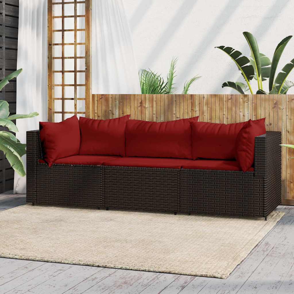 loungesæt til haven 3 dele med hynder polyrattan brun billede