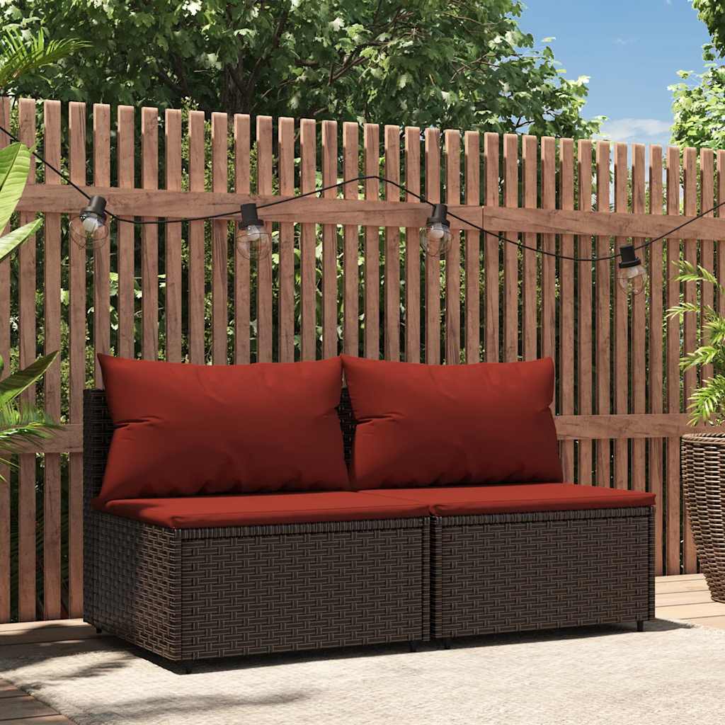 midtermoduler til havesofa 2 stk. med hynder polyrattan brun billede