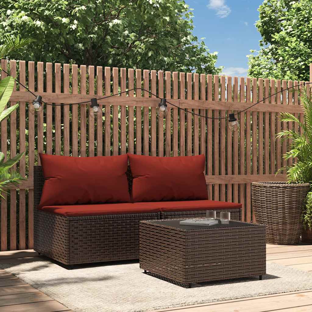 loungesæt til haven 3 dele med hynder polyrattan brun billede