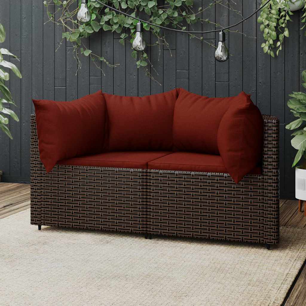 hjørnemoduler til havesofa 2 stk. med hynder polyrattan brun billede