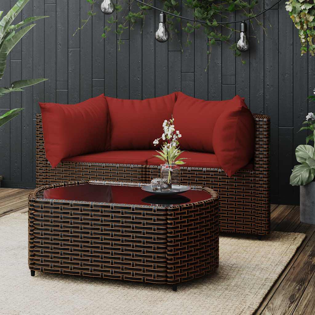 loungesæt til haven 3 dele med hynder polyrattan brun billede