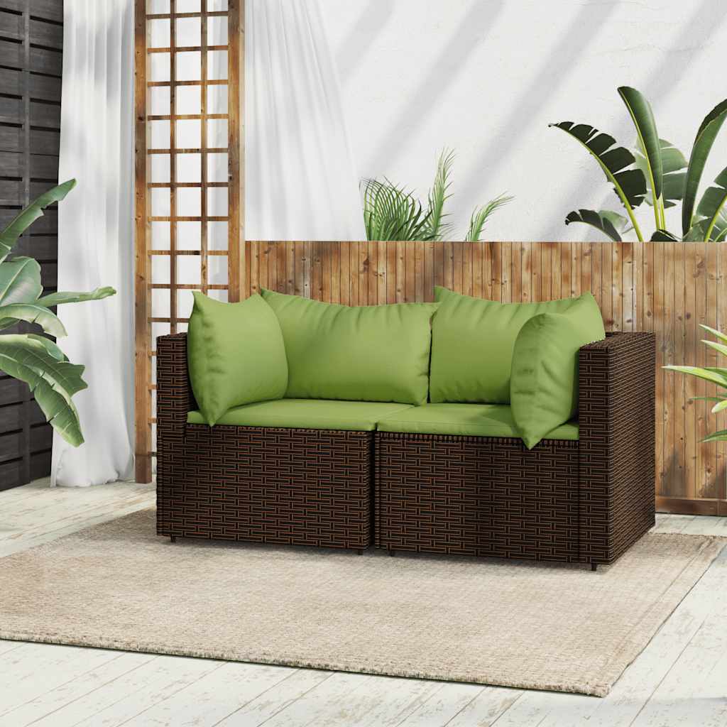 hjørnemoduler til havesofa 2 stk. med hynder polyrattan brun billede